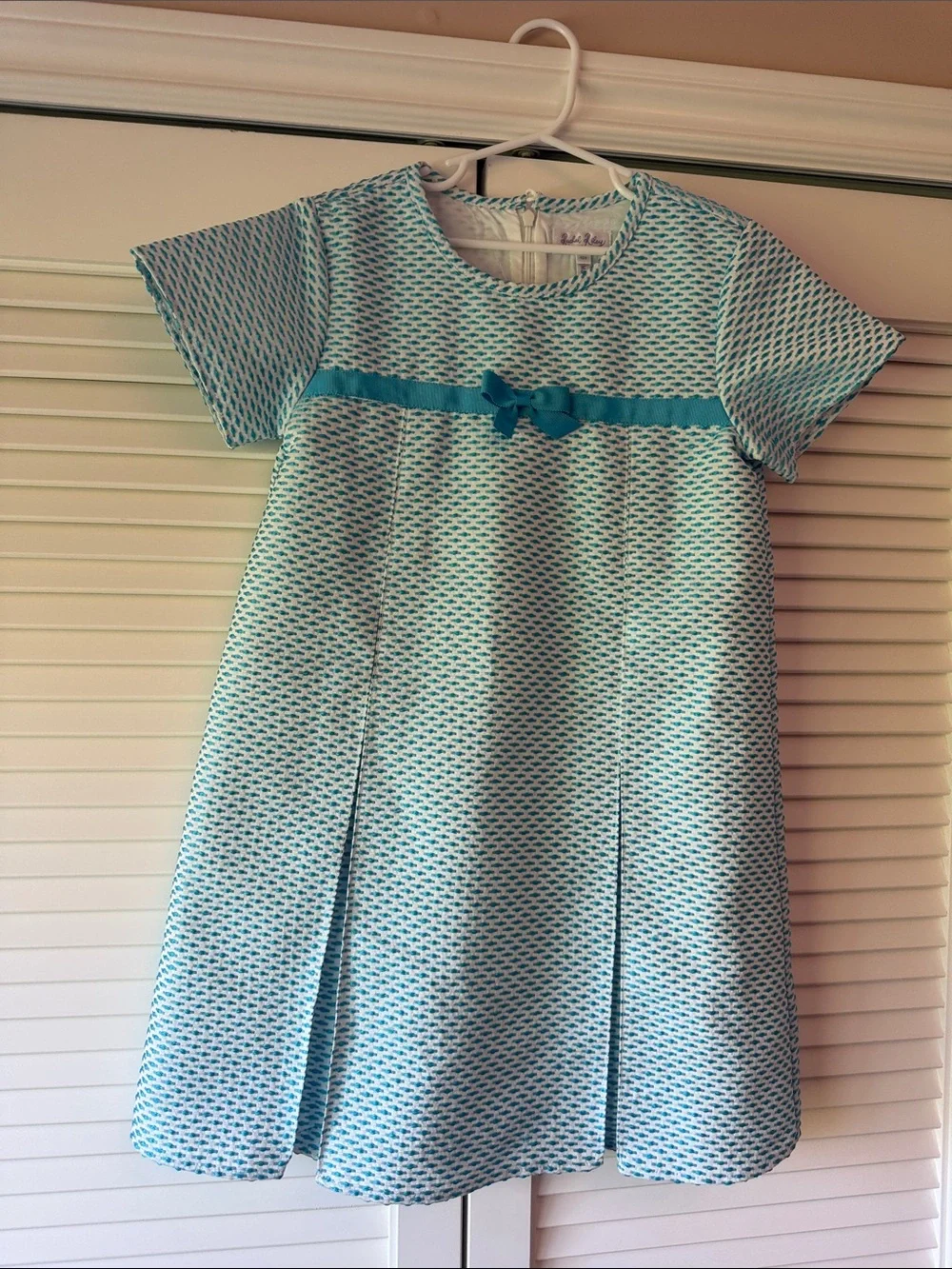 Rachel Riley Aqua Bow Kids Party Dress  - Short Sleeve
